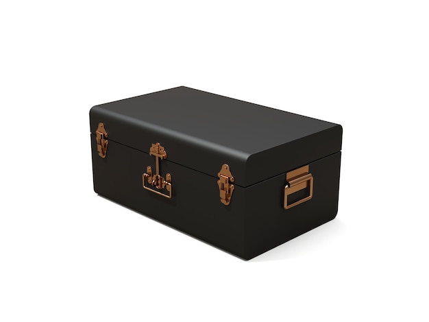 Black leather suitcase with exquisite clasps. Classic premium design with centuries-old traditions. Modern new product in vintage style. 3d illustration.