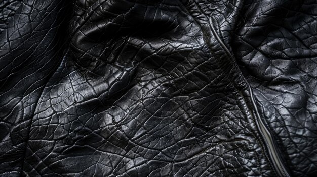 Черная кожаная текстура крупного плана в качестве фона Текстура кожевенной ткани куртки