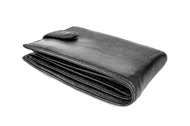 Black leather wallet on white background