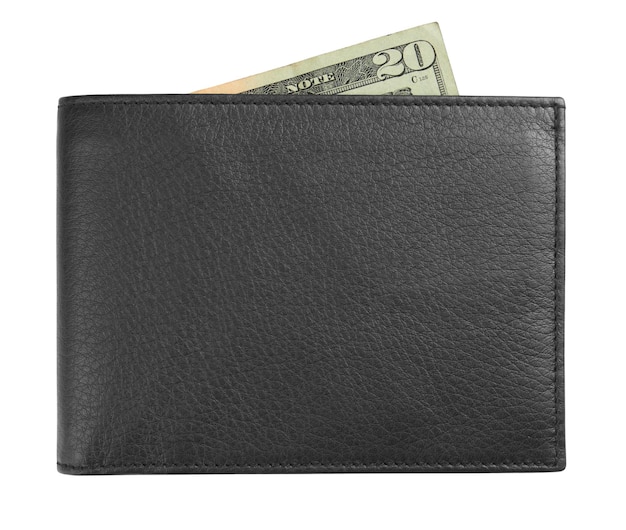 black leather wallet with money