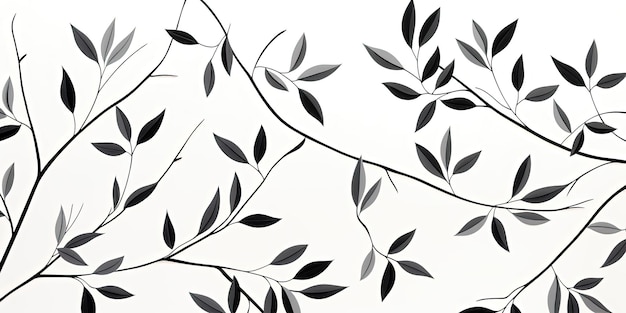 black leaves and branches on white background