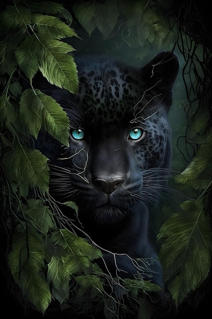 black leopard in forest