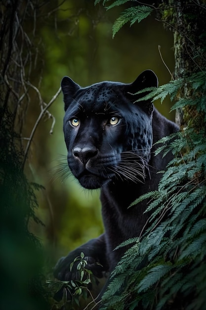 black leopard in forest