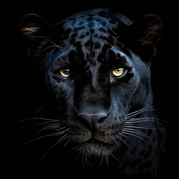 A black leopard with a black face