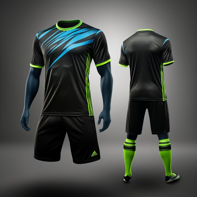 black and light green color and blue football jersey