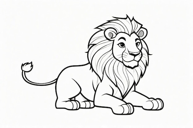 Photo black line art cute lion for kids coloring page