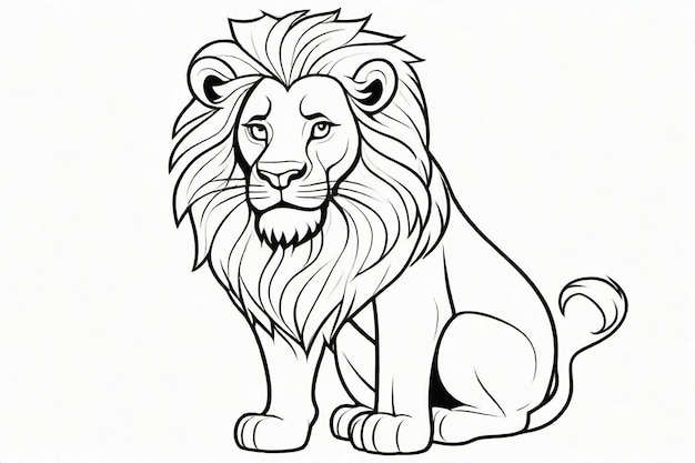 Black Line art Cute Lion for Kids Coloring Page