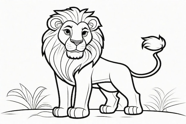 Black Line art Cute Lion for Kids Coloring Page