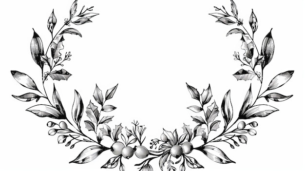 Photo black line divider doodle of mistletoe wreath pattern in png