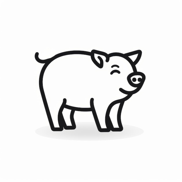Black Line Pig Icon Simple Forms Clean Inking Digitally Enhanced