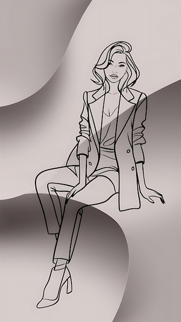 black line trendy line art woman