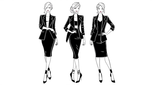 black line trendy line art woman