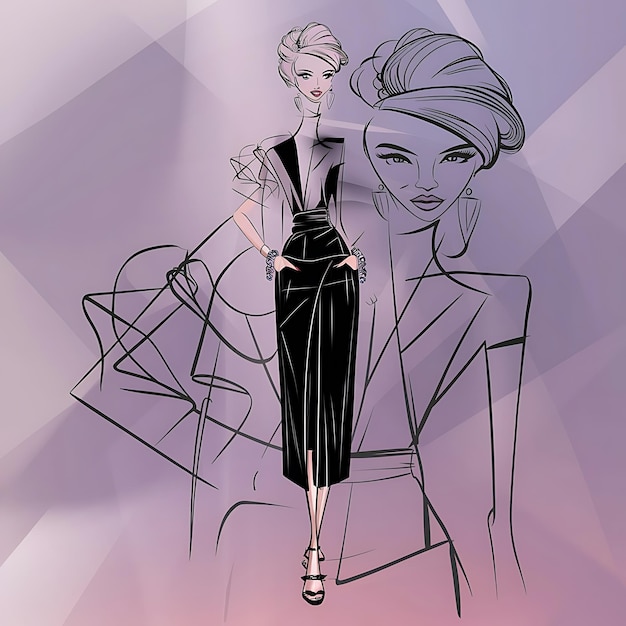 Black Line Trendy Line Art Woman