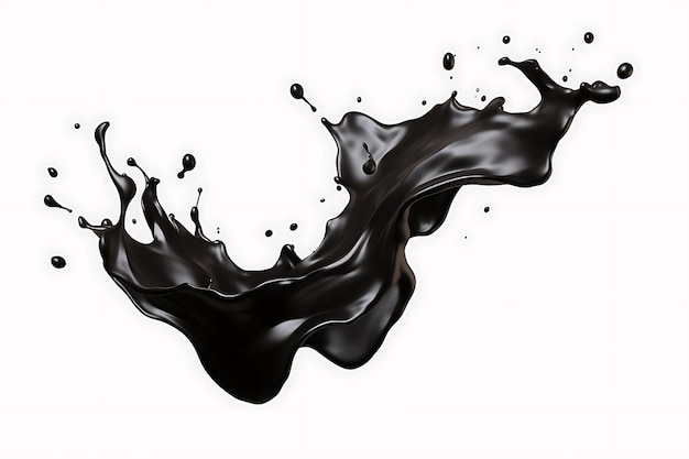 Black liquid splashing isolated on transparent background