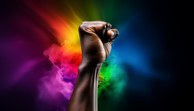 Black lives matter concetto con pugno nero con colore dell'arcobaleno 1