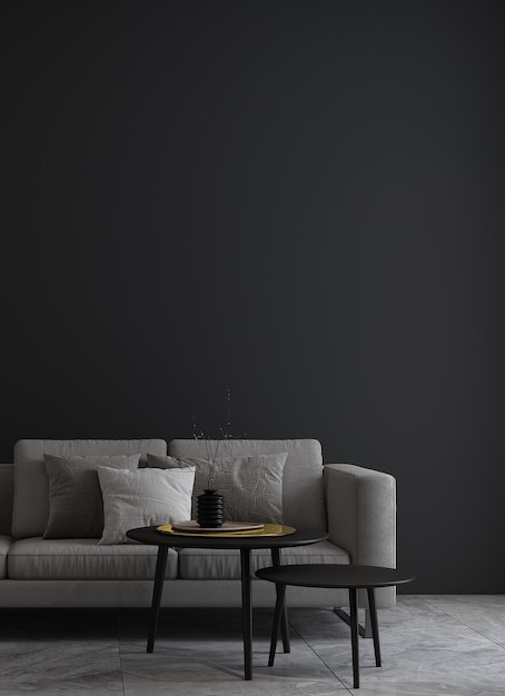 The black living room interior design and empty pattern wall background