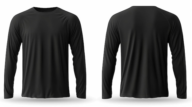 Black long sleeve t shirt front and back view isolated on white background Generative AI