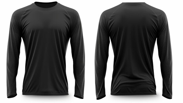 Black long sleeve t shirt front and back view isolated on white background Generative AI