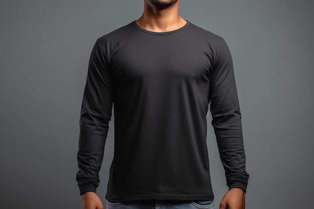 Черная футболка с длинным рукавом сделана в Италии.