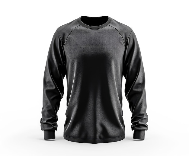 Black long sleeve tshirt isolated on a white background Mockup blank sportswear front view