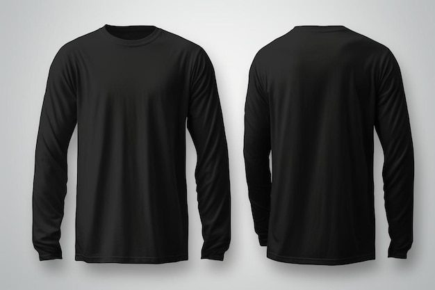 Photo a black long sleeved t shirt on a gray background