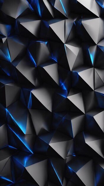 Black low polygonal background with blue illumination 3d illustration