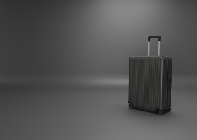 Black luggage set on dark background black and dark classic luggage mockup