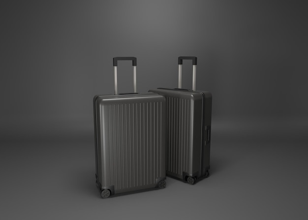 Black luggage set on dark background black and dark classic luggage mockup