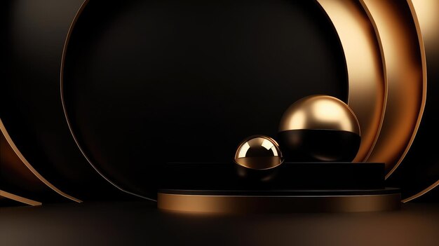 Черный роскошный фон с 3d формами и золотыми элементами