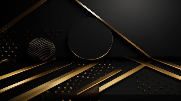 Black luxury background with 3d shapes and gold elements