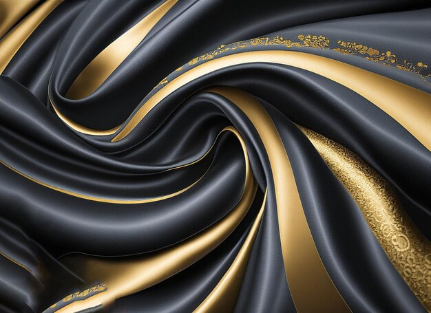 black luxury cloth silk stain velvet with floral shape gold threads luxurious wallpaper