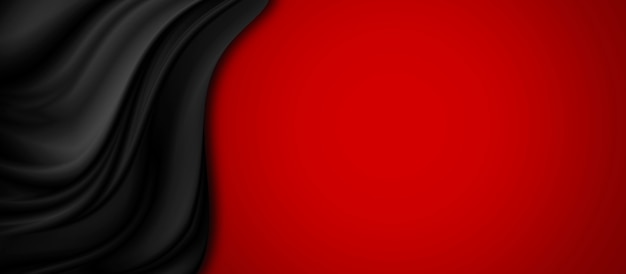 Photo black luxury fabric on red background with copy space