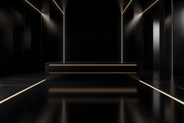 black luxury pedestal in futuristic black room