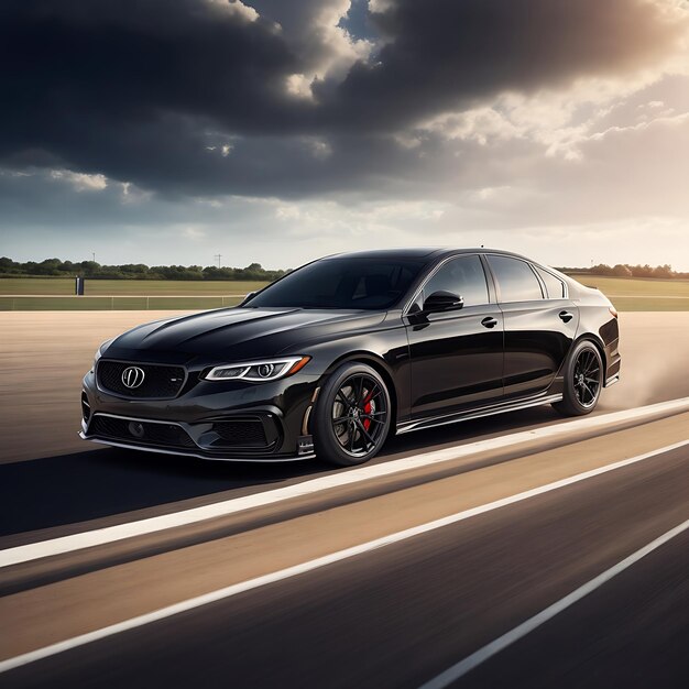 Premium photo black luxury sport sedan car standing on the race trace