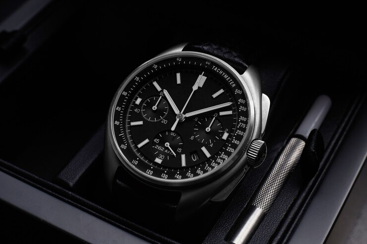 Photo black luxury watch on black background