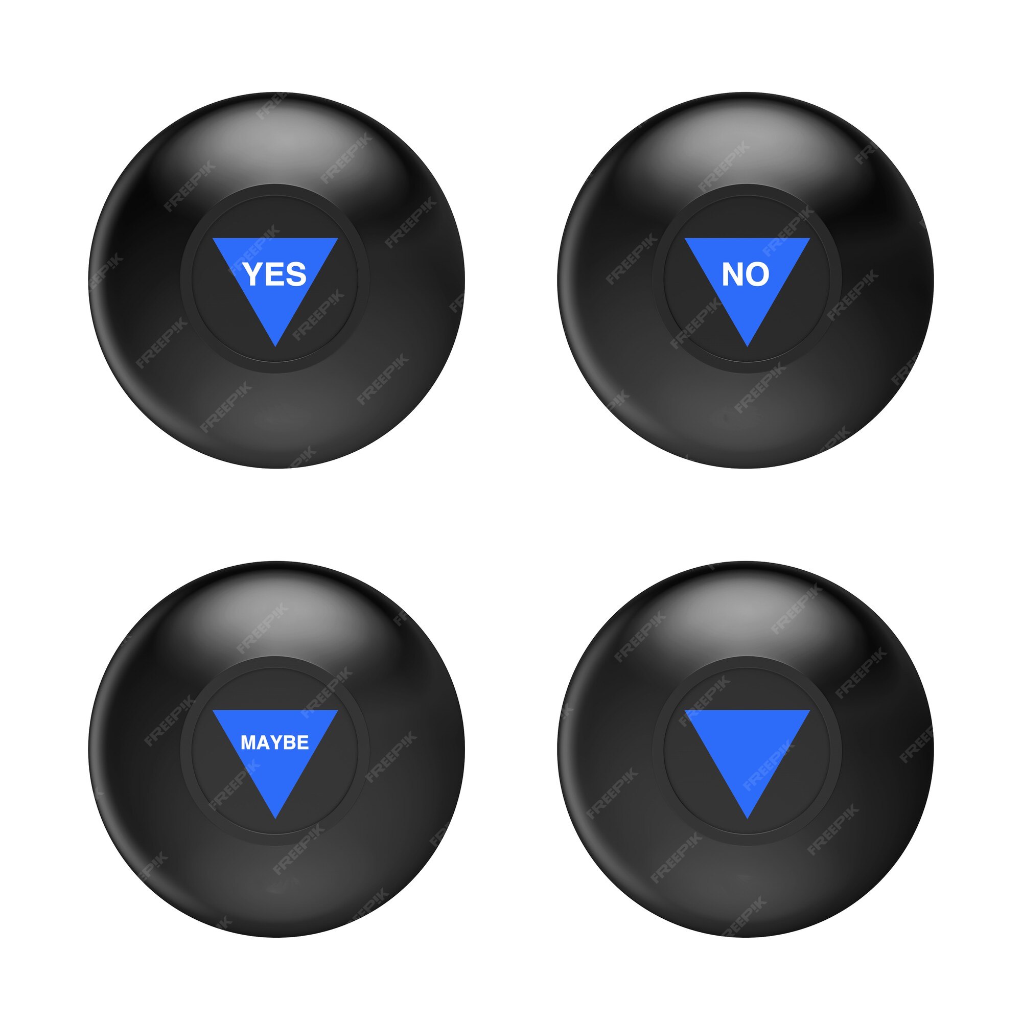 Set Of Four Magic 8 Balls With Negative Predictions Isolated On White  Background Stock Photo - Download Image Now - iStock