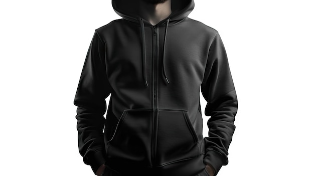 Photo black male hooded sweatshirt with zipped design mockup