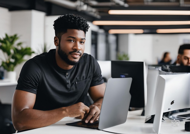 black male working in a mordern office