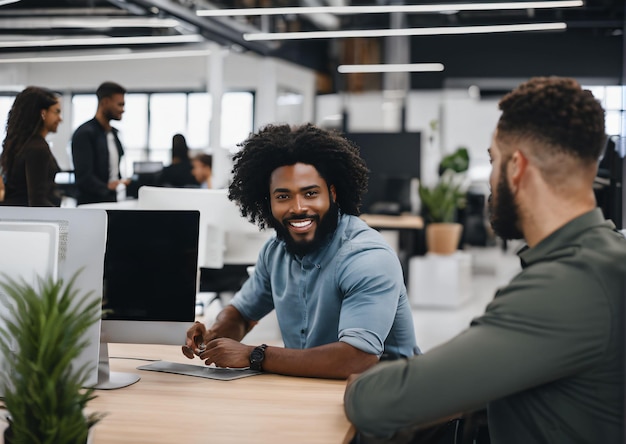 black male working in a mordern office