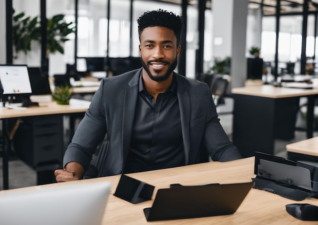 black male working in a mordern office