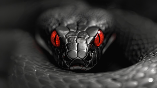 Photo black mamba snake hd wallpaper background with red glowing eyes