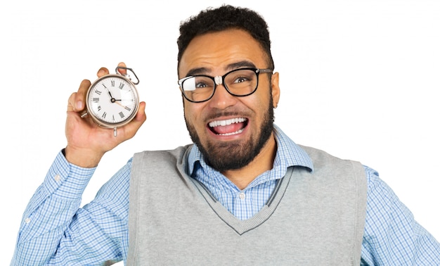 Black man businessman worrying about deadline. 