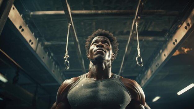 Black man exercising at the gym