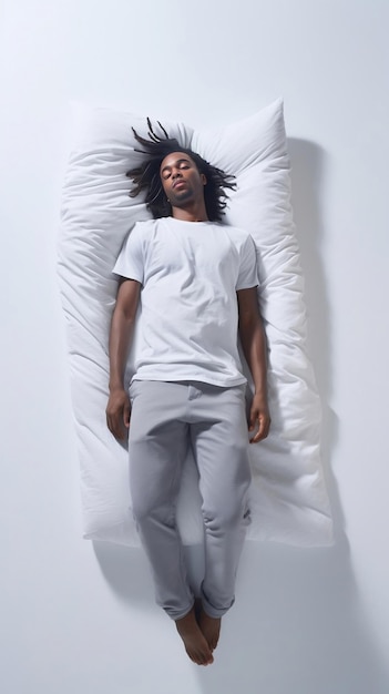 Black man lying on the mattress