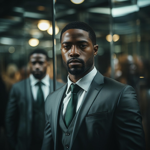 현대 의 고층 사무실 에 있는 흑인 남자