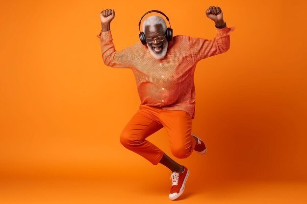 Photo black man orange music man app generate ai