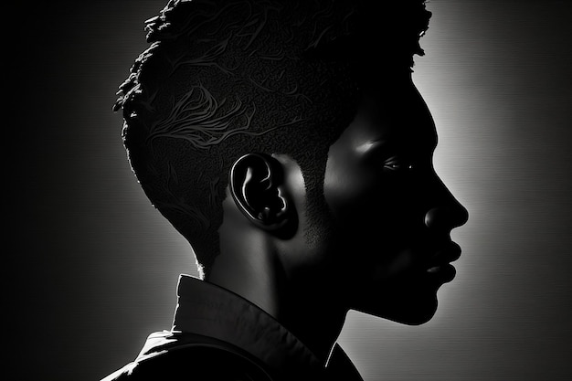 Black man silhouette on a black background. Profile of black man