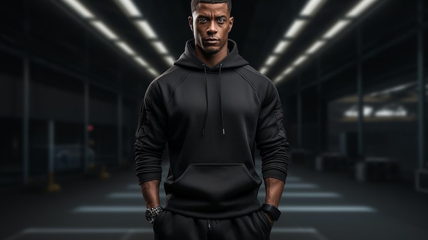 Black man sportswear hoodie and trousers Generative AI