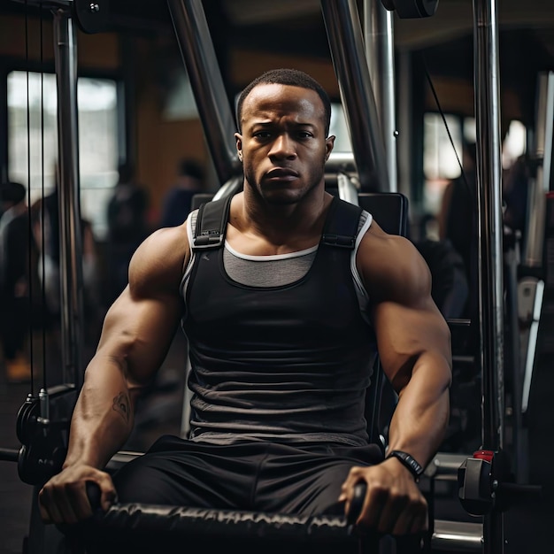 Black man training in gym wearing tank top