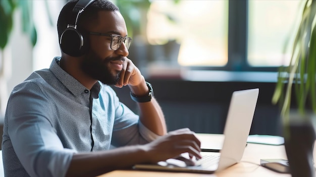 Black man using laptop